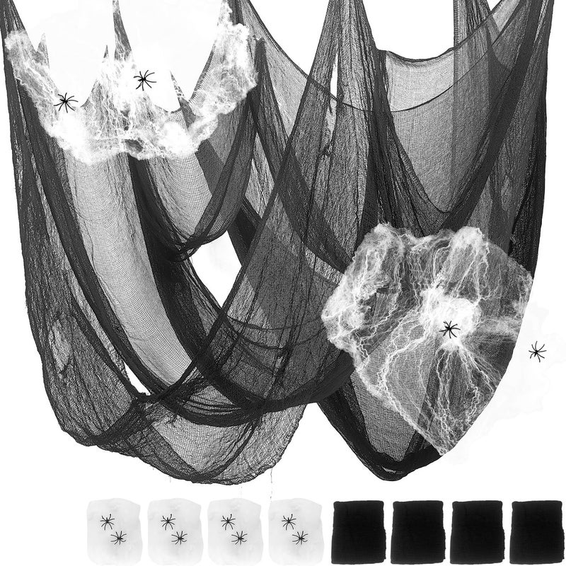 Gardeningwill Pack of 8 Black Creepy Scary Gauze Cloth Doorways for Walls Entryways Halloween 30"x84" with Spiders White Webs - Image 1